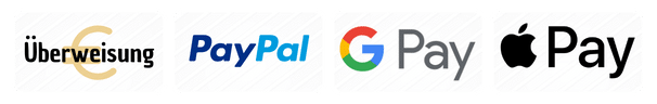 Überweisung, PayPal, Google Pay, Apple Pay